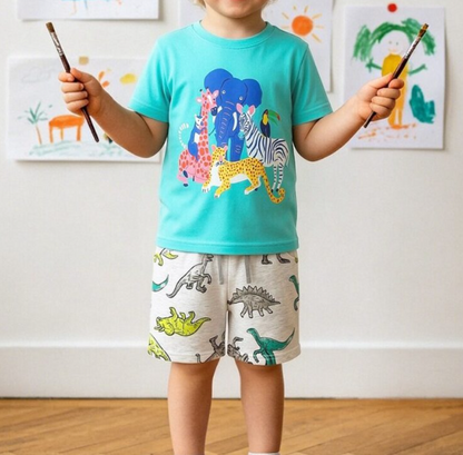 Arrival Summer Baby Kids Boys Short Sleeves Animals Cartoon Pattern T-shirt and Shorts Clothing Set, MyKids-USA®, Baby & Children's Outfits, MyKids-USA - Size/Age - 90 (12-24M) - Color - Blue -  -  - TR2606012244-A.