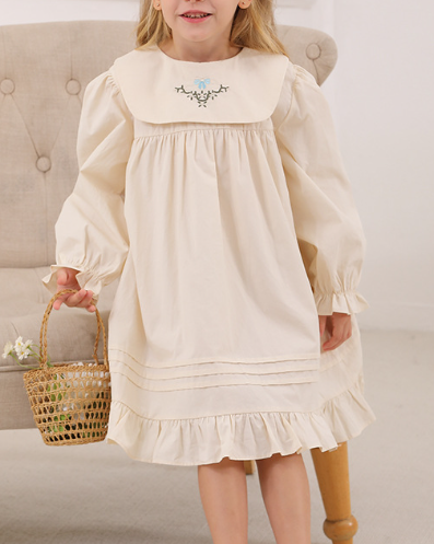 Spring and Autumn Vintage Flowers Embroidered Long-sleeved Dress for Stylish Girls, MyKids-USA®, Baby & Toddler Dresses, MyKids-USA -  -  -  -  -  -  - .