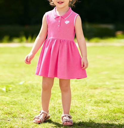 Summer Arrival Hearts Pattern Embroidered Sleeveless Dress for Stylish Girls