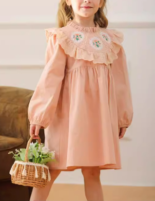 Design Autumn Girls Flower Embroidery Ruffle Neck Long Sleeves French Style Dress, MyKids-USA®, Baby & Toddler Dresses, MyKids-USA -  -  -  -  -  -  - .