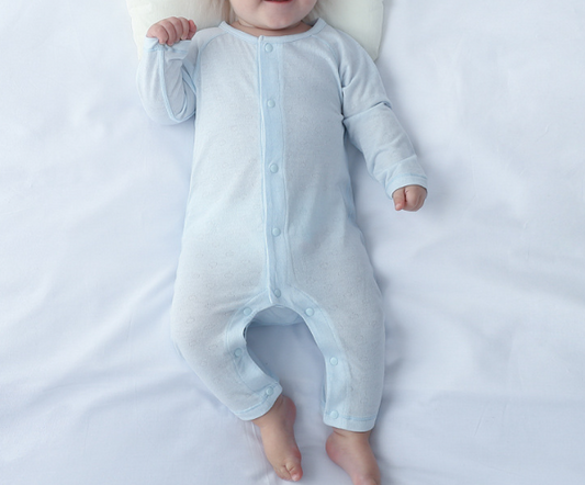 Summer Arrival Baby Long Sleeves Solid Color Thin Single Breasted Rompers Bodysuits, MyKids-USA®, Baby & Children's One-Pieces, MyKids-USA - Size/Age - 66 (3-6M) - Color - Blue -  -  - TR2605302200-A.
