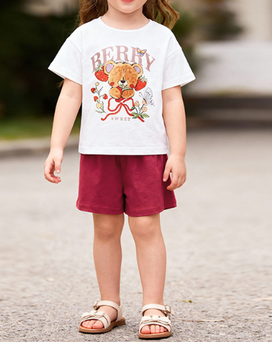 Summer Hot Selling Baby Kids Girls Short Sleeves Teddy Bear Pattern T-shirt and Plain Shorts Clothing Set, MyKids-USA®, Baby & Toddler Outfits, MyKids-USA -  -  -  -  -  -  - .