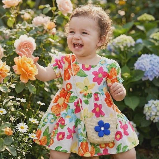 MyKids Reel MyKids-USA® Baby Floral Pattern Short Sleeve Crewneck Dress with Purse