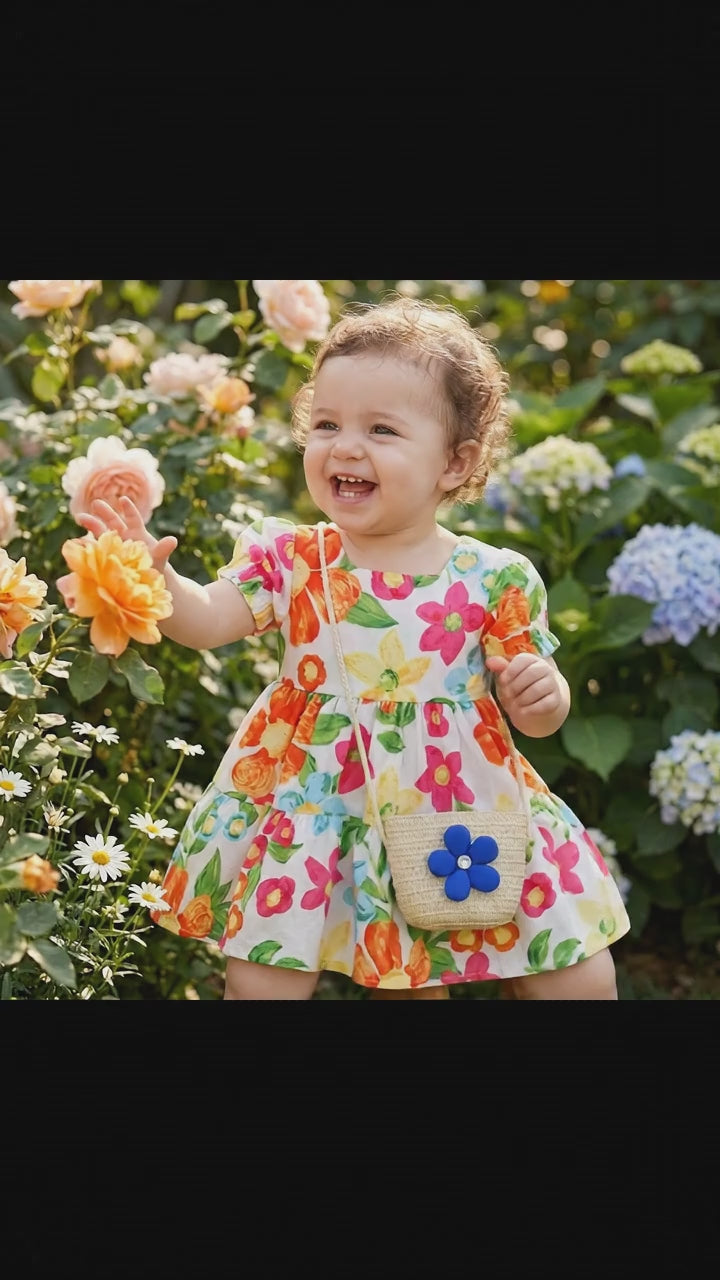 MyKids Reel MyKids-USA® Baby Floral Pattern Short Sleeve Crewneck Dress with Purse