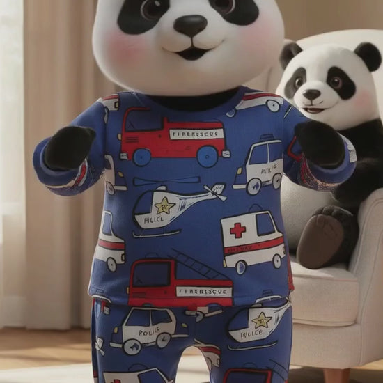 MyKids Panda Reel MyKids-USA® Emergency Rescue Kids Pajama Set – Long Sleeve Shirt and Pants