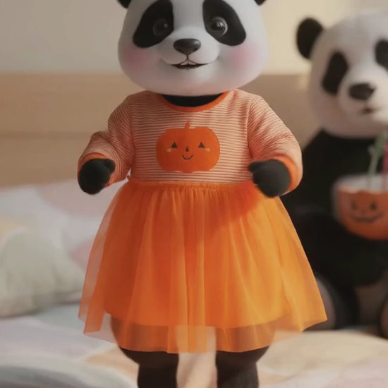 MyKids Panda Reel MyKids-USA® Striped Embroidered Tulle Dress: Halloween Edition For Girls