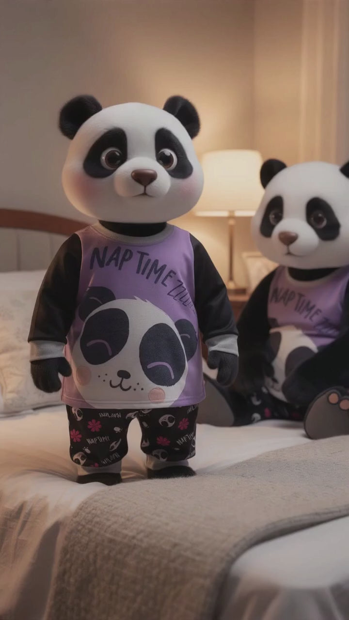 MyKids Panda Reel MyKids-USA Baby Kids Girls Panda Cartoon Pattern Casual Pajamas Set