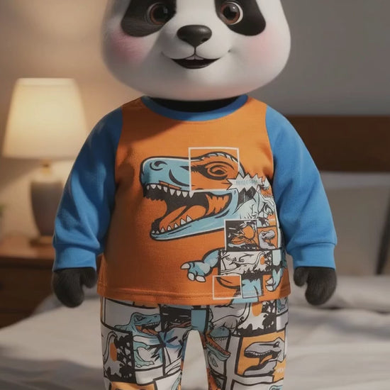 MyKids Panda Reel MyKids-USA® T-Rex Kids Pajama Set – Long Sleeve Shirt and Pants, Cartoon Dinosaur Design