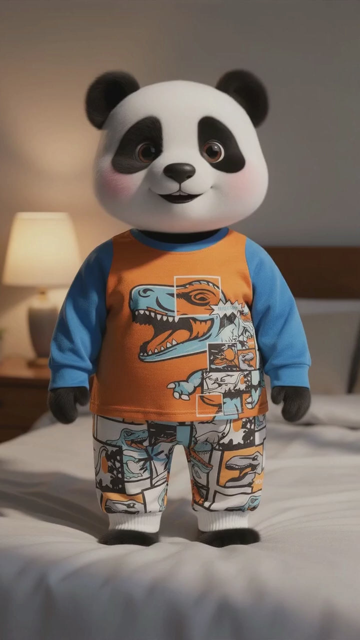 MyKids Panda Reel MyKids-USA® T-Rex Kids Pajama Set – Long Sleeve Shirt and Pants, Cartoon Dinosaur Design