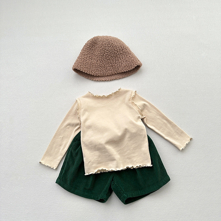 Girls Tops Spring And Autumn Style Children’s Solid Color Long-Sleeved T-Shirts For Girls With Ear-Shaped Inner Bottoming Shirts, MyKids-USA®, Baby & Toddler Tops, MyKids-USA - Size/Age - 80 (9-12M) - Color - Apricot -  -  - CH2402081038-A