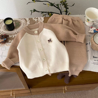 Autumn and Winter Arrival Baby Kids Unisex Long Sleeves Letters and Cartoon Pattern Crew Neck Knitted Cardigan and Pants Clothing Sets, MyKids-USA®, Baby & Toddler Outfits, MyKids-USA - Size/Age - 66 (3-6M) - Color - Khaki -  -  - TR2509212356-C