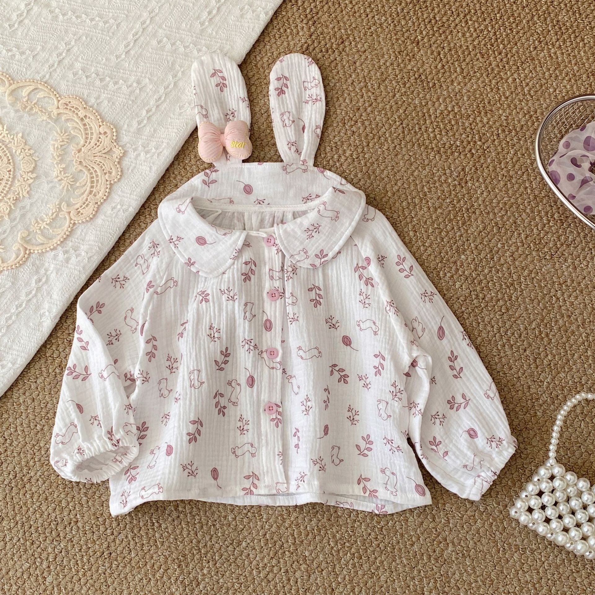 Arrival Spring Baby Kids Girls Flowers and Rabbits Pattern Single Breasted Shirt, MyKids-USA®, Shirts, MyKids-USA - Size/Age - 90 (12-24M) - Color - Pink -  -  - TR2603162204-A.