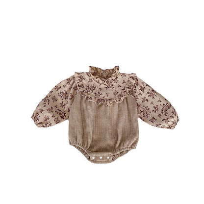 New Arrival For Spring/Autumn: Baby Girls Onesies With Floral Patchwork, Stand Ruffle Collar