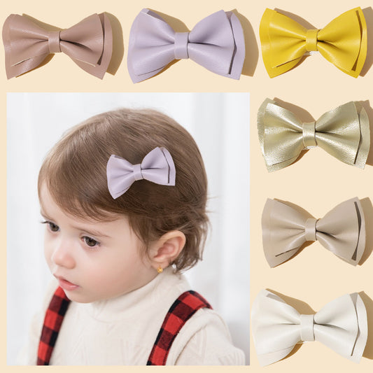 Girls Plain Solid Color Bow Tie Hair Clips Handmade Cloth Accessory