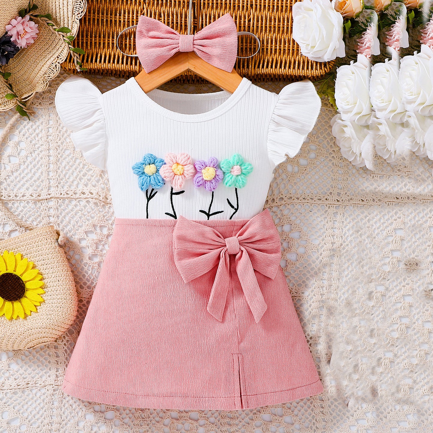 Summer Baby Kids Girls Short Sleeves Flowers Pattern Top and Pink Skirt Set, MyKids-USA®, Baby & Children's Outfits, MyKids-USA -  -  -  -  -  -  - .