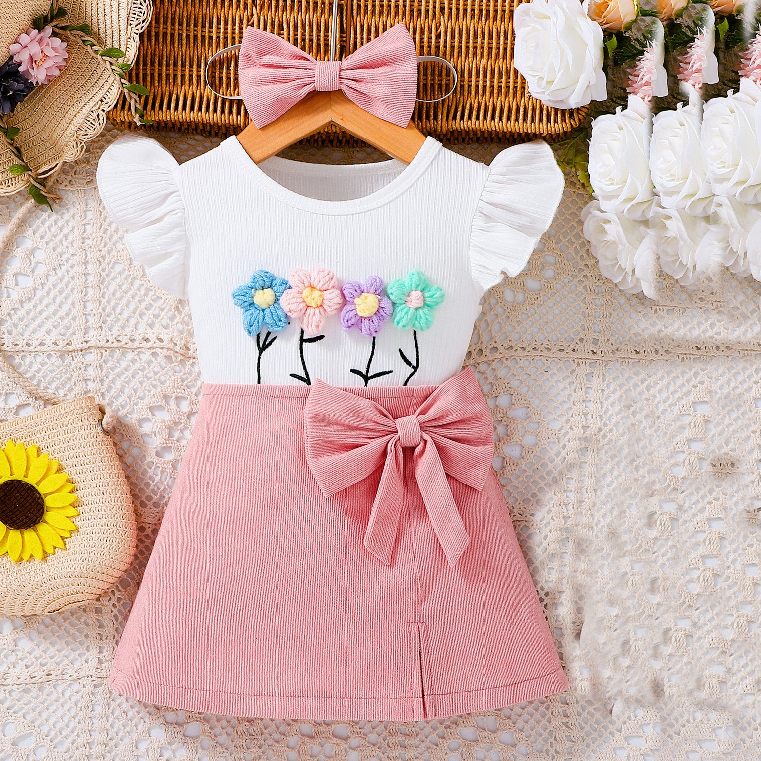Summer Baby Kids Girls Short Sleeves Flowers Pattern Top and Pink Skirt Set, MyKids-USA®, Baby & Children's Outfits, MyKids-USA -  -  -  -  -  -  - .
