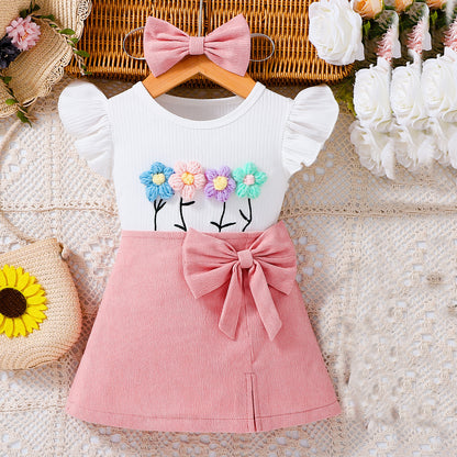 Summer Baby Kids Girls Short Sleeves Flowers Pattern Top and Pink Skirt Set, MyKids-USA®, Baby & Children's Outfits, MyKids-USA -  -  -  -  -  -  - .