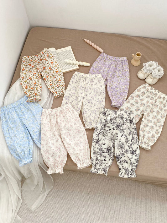 Summer Adorable Girls Floral Print Thin Ankle Tied Pants