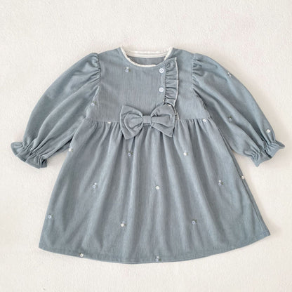 MyKids-USA® Autumn Flowers Embroidered Baby Kids Girls Princess Long Sleeves Dress