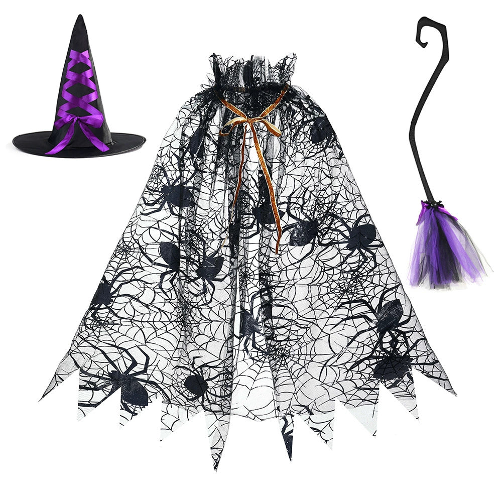 Arrival Dark Halloween Essential: Girls’ Witch Wizard Hat, Cloak, and Broom Set, MyKids-USA®, Costume Sets, MyKids-USA - Size/Age - Average - Color - Light Green -  -  - TR2508202017-E.