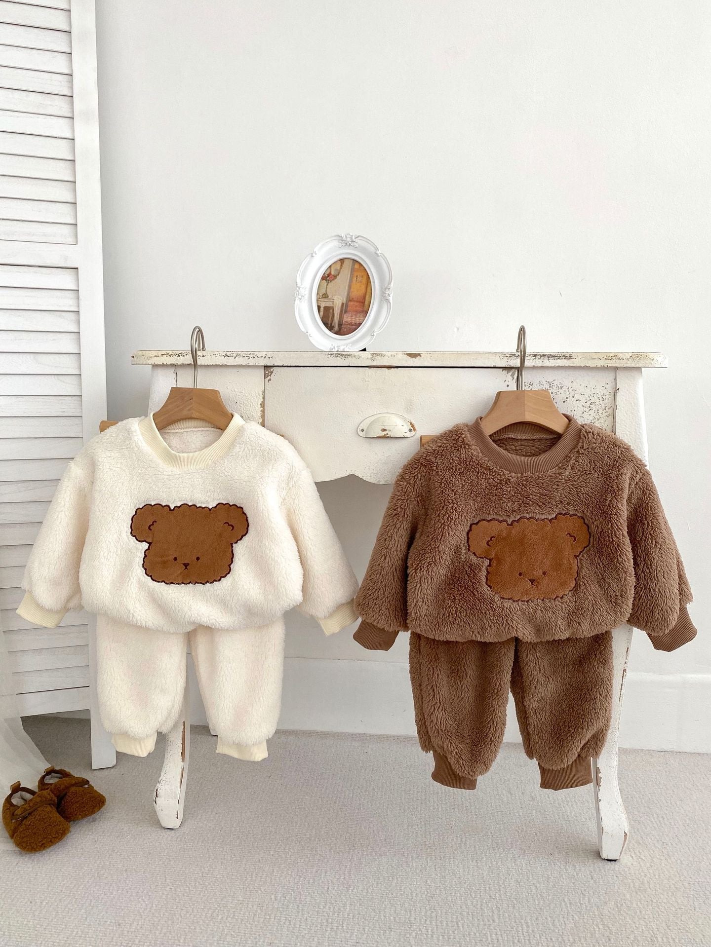 Winter Baby Thick Thermal Long Sleeve Teddy Bear Knitted Sweater And Pants Two Pieces Sets