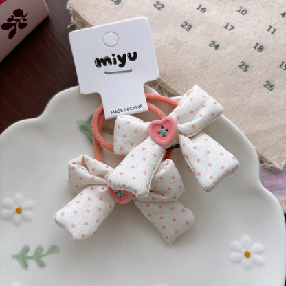 Collection of 2 Cute Plaid and Dots Pattern Hair Ties and Hair Clips, MyKids-USA®, Ponytail Holders, MyKids-USA - Size/Age - Average Size (0-12Y） - Color - Orange -  -  - TR2604262234-F.