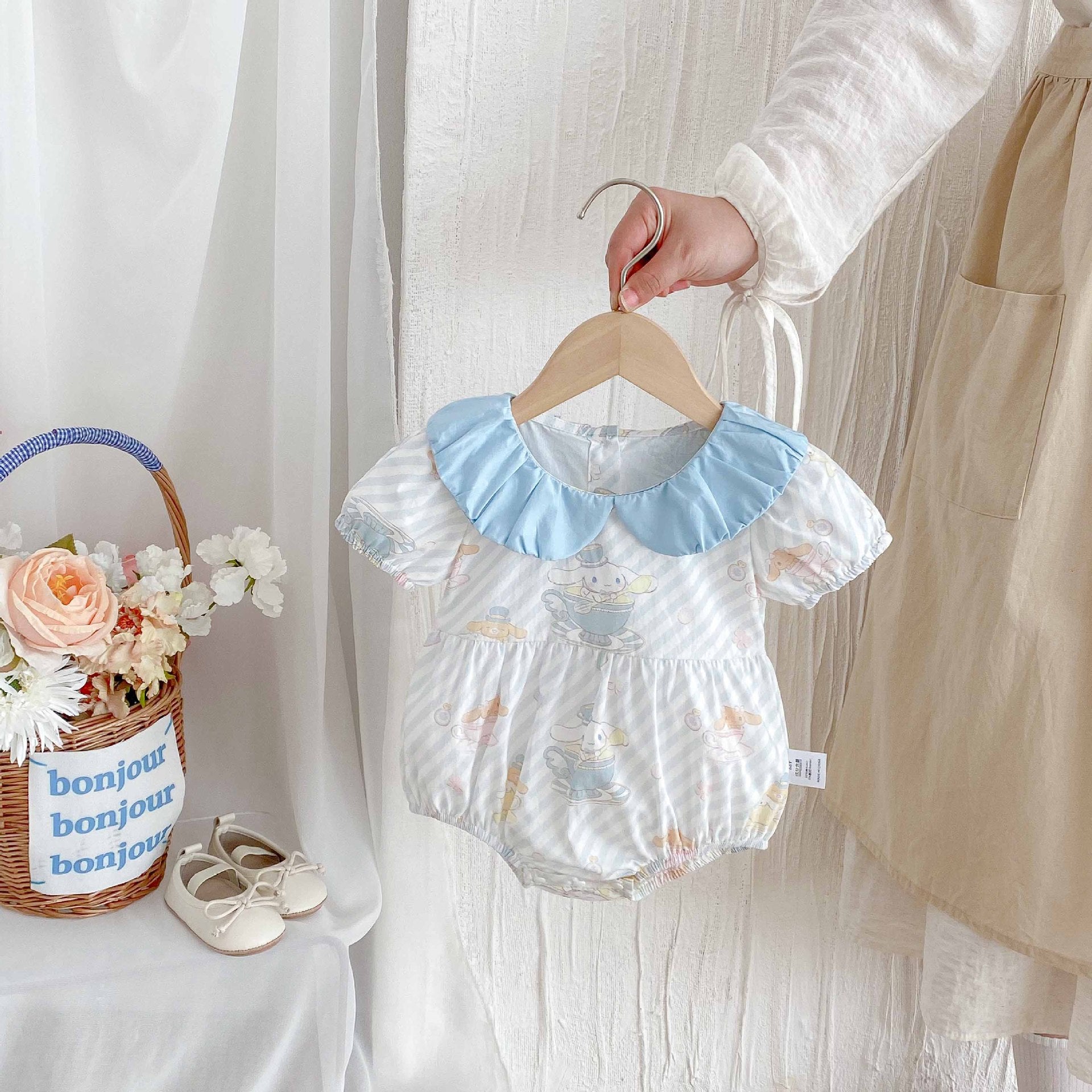 Summer Arrival Baby Girls Cute Cartoon Pattern Short Sleeves Striped Onesies, MyKids-USA®, Baby One-Pieces, MyKids-USA - Suze/Age - 66 (3-6M) - Color - White -  -  - TR2505072118-A