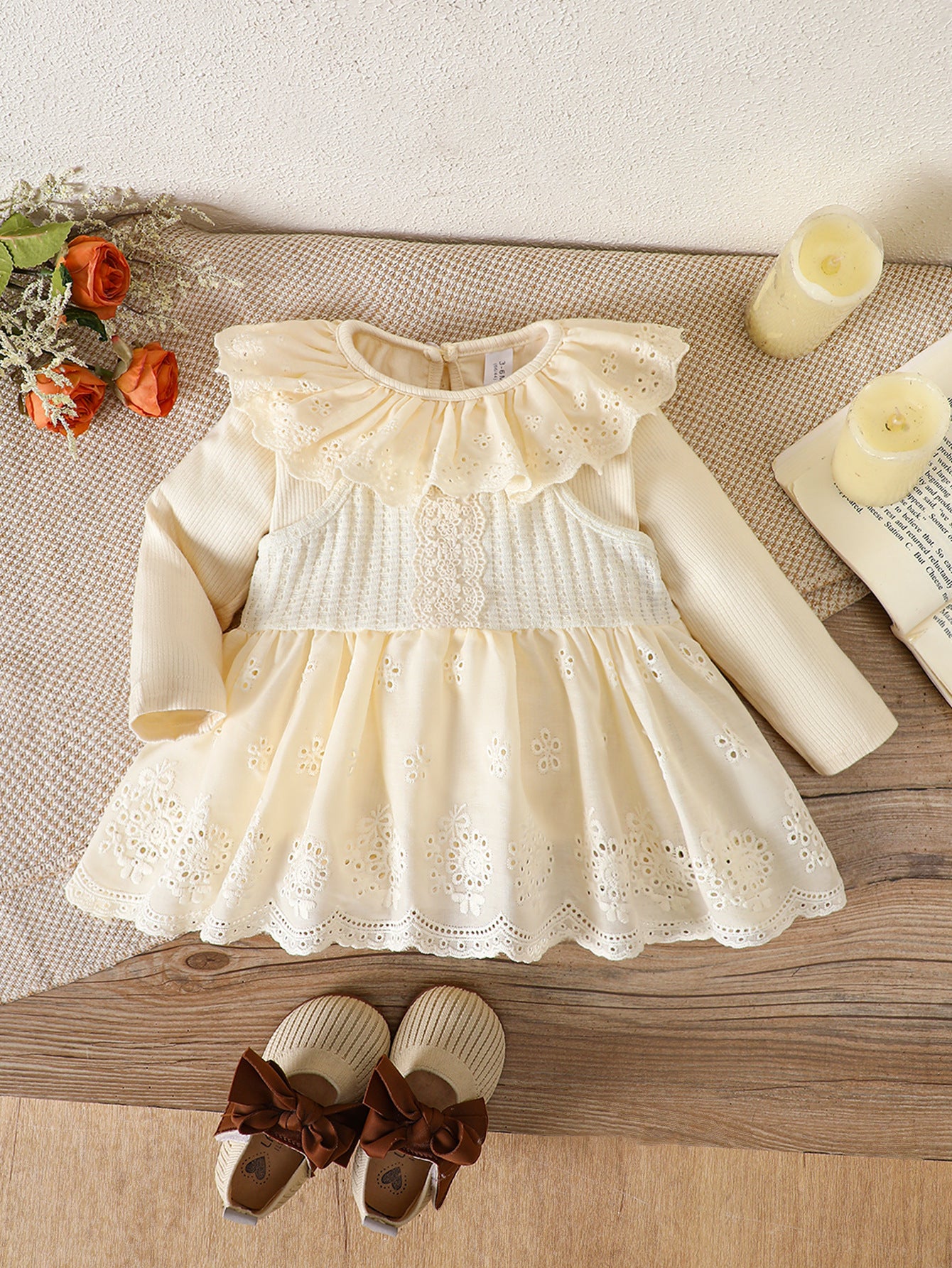 Autumn Baby Kids Girls Long Sleeves Knitted Onesies and Hollow-out Sleeveless Dress Set