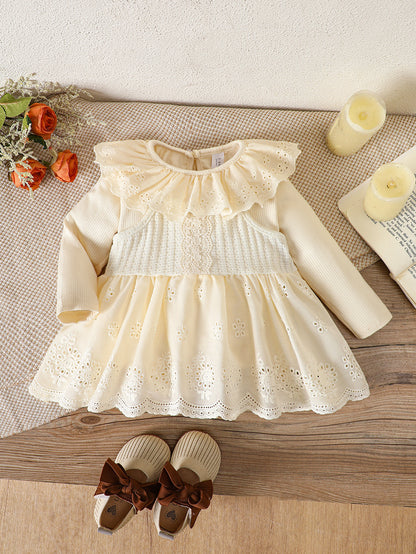 Autumn Baby Kids Girls Long Sleeves Knitted Onesies and Hollow-out Sleeveless Dress Set