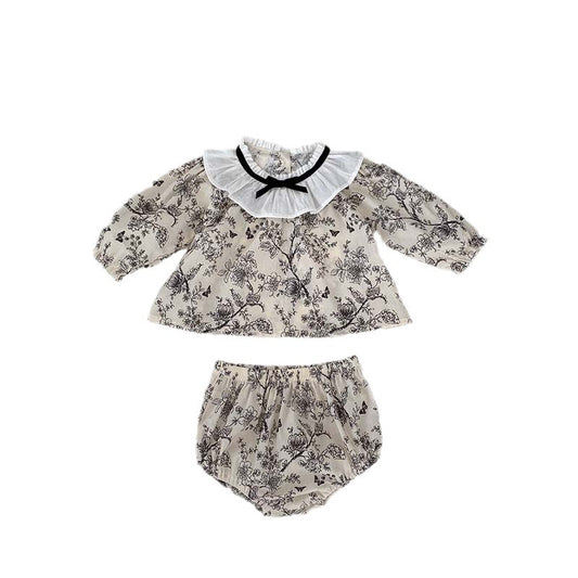 Arrival For Spring: Floral Painting Pattern Top And Shorts Set, MyKids-USA®, Baby & Toddler Outfits, MyKids-USA - Size/Age - 66 (3-6M) - Color - Beige -  -  - TR2311301504-A