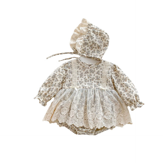 Arrival Baby Floral Princess bodysuit Dress For Girls With Lace, MyKids-USA®, Baby One-Pieces, MyKids-USA - Size/Age - 66 (3-6M) - Color - Beige -  -  - TR2311301535-A.
