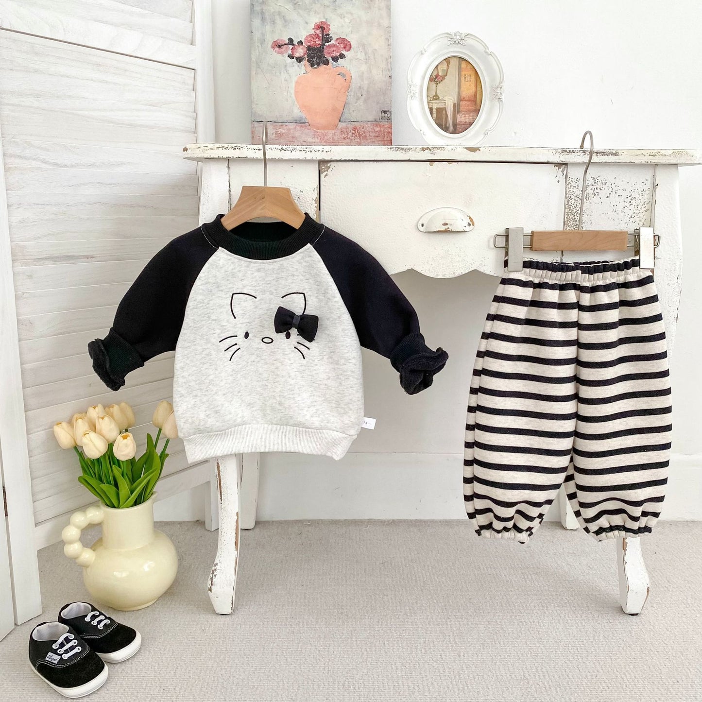 Winter and Autumn Baby Kids Girls Long Sleeves Cartoon Pattern Pullover and Striped Pants Clothing Set, MyKids-USA®, Baby & Toddler Outfits, MyKids-USA - Size/Age - 73 (6-9M) - Color - Black -  -  - TR2511291921-A