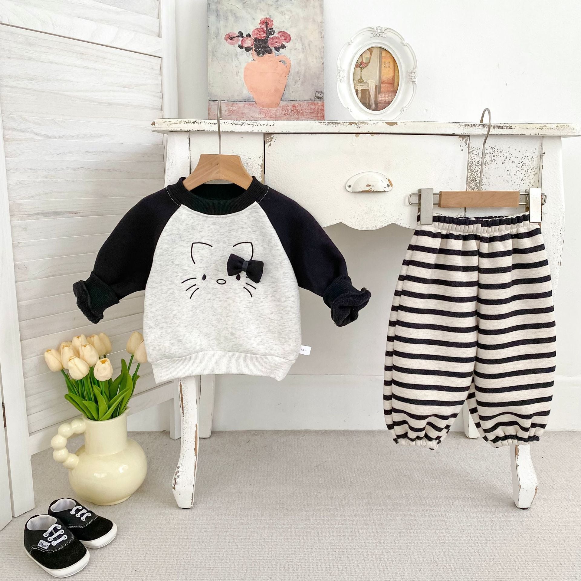 Winter and Autumn Baby Kids Girls Long Sleeves Cartoon Pattern Pullover and Striped Pants Clothing Set, MyKids-USA®, Baby & Toddler Outfits, MyKids-USA - Size/Age - 73 (6-9M) - Color - Black -  -  - TR2511291921-A