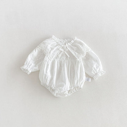 MyKids-USA® Autumn Arrival Baby Girls Long Sleeves Cute Solid Color Lace Trim Bodysuit
