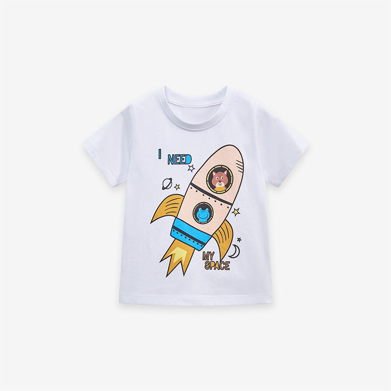 Round Neck Transportation Cartoon Collection Boys’ T-Shirt In European And American Style For Summer