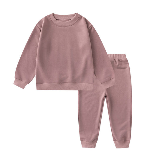 Unisex Baby And Kids Solid Color Pullover Sweatshirt And Pants Casual Sport Clothing Set