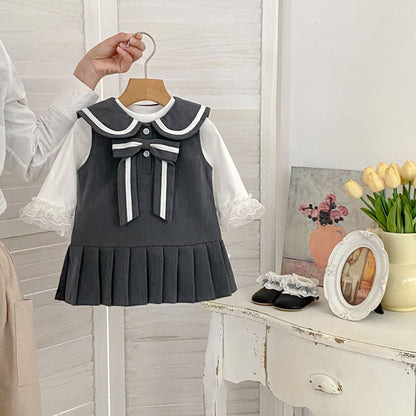 Autumn and Spring Baby Kids Girls Long Sleeves Solid Color Top and Sleeveless Preppy Dress Clothing Set, MyKids-USA®, Baby & Toddler Outfits, MyKids-USA -  -  -  -  -  -  - .