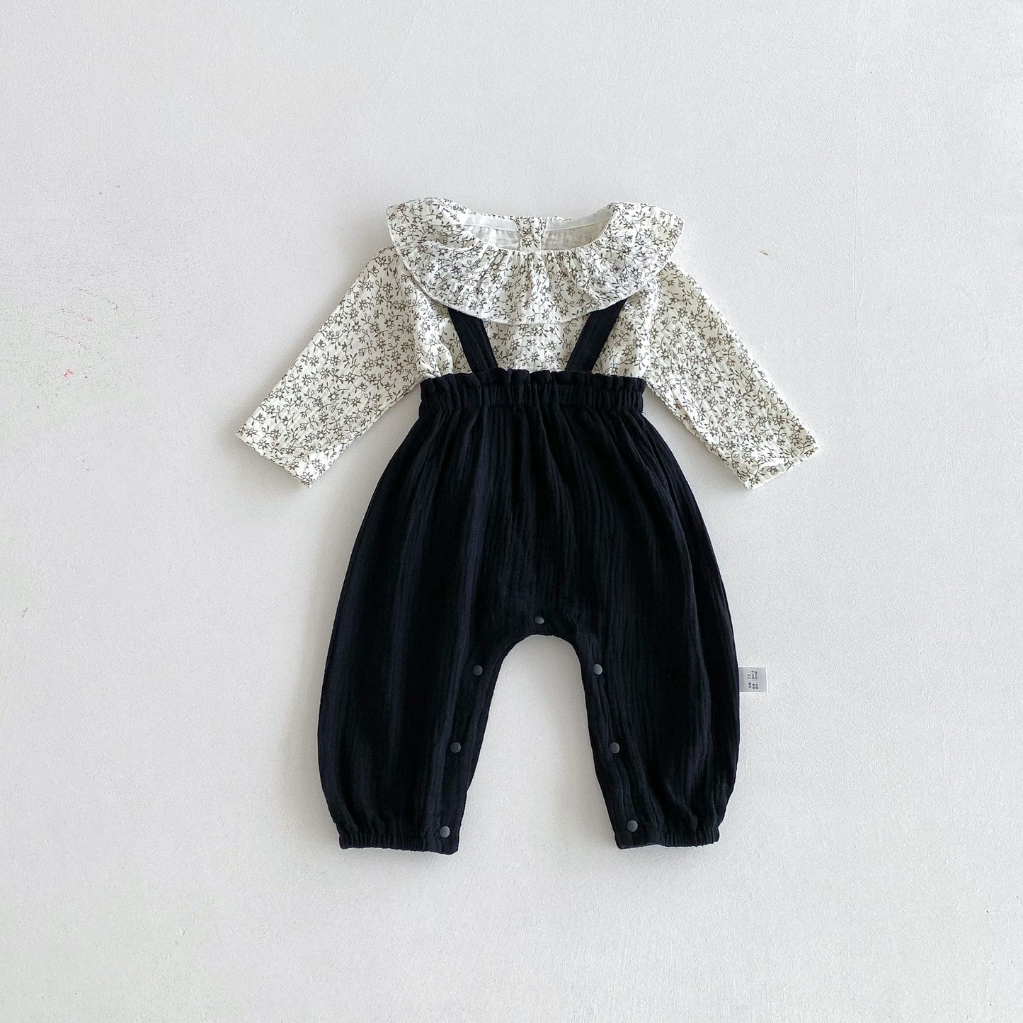 Spring and Autumn Baby Kids Girls Floral Long Sleeves Top and Plain Sleeveless Overalls Clothing Set, MyKids-USA®, Baby & Toddler Outfits, MyKids-USA - Size/Age - 73 (6-9M) - Color - Black -  -  - TR2509202246-B
