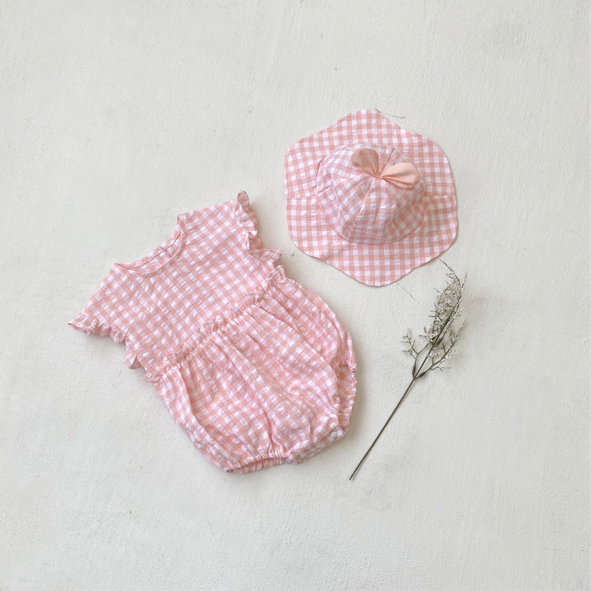 Summer Baby Kids Sleeveless Plaid Pattern Onesies and Hat Casual Clothing Set for Girls, MyKids-USA®, Baby & Toddler Outfits, MyKids-USA - Size/Age - 66 (3-6M) - Color - Pink -  -  - TR2505182308-B