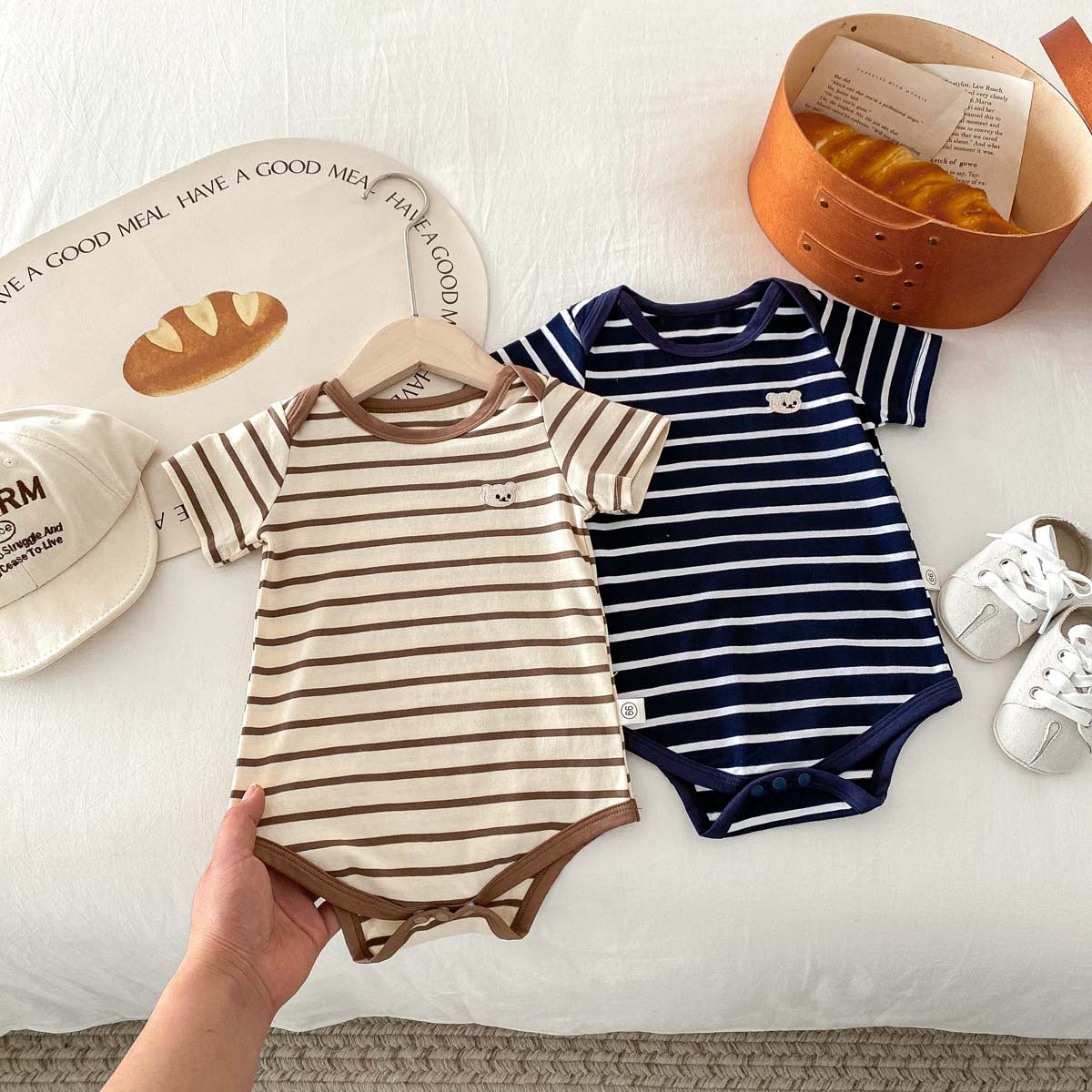 Summer Arrival Baby Boys and Girls Short Sleeves Striped and Teddy Pattern Bodysuit, MyKids-USA®, Baby & Children's One-Pieces, MyKids-USA -  -  -  -  -  -  - .