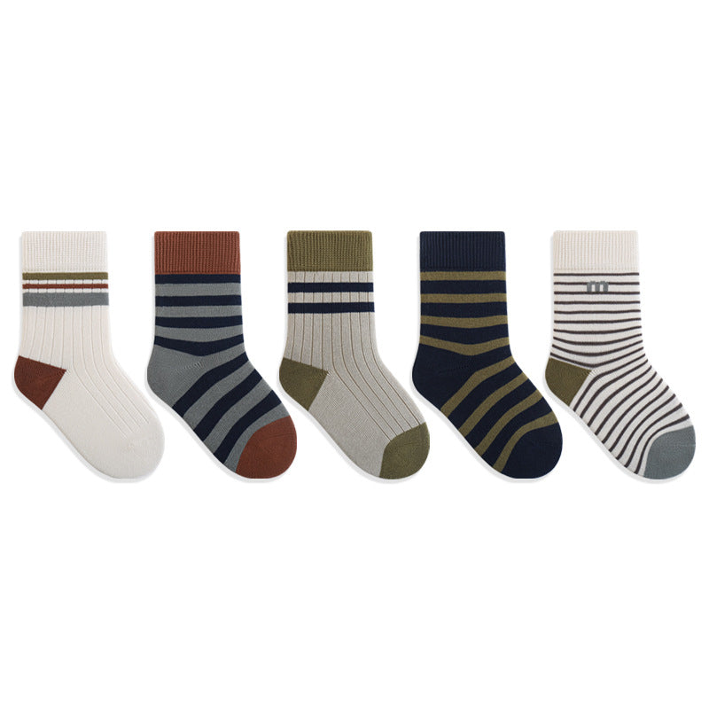 Autumn Arrival Baby Kids Unisex Breathable Casual Pattern Socks 1 Lot=5-Pair Set, MyKids-USA®, Baby & Toddler Socks & Tights, MyKids-USA - Size/Age - S (0-1Y) - Color - Brown -  -  - TR2511122204-D