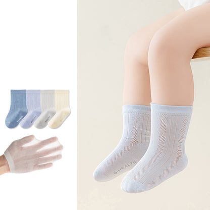 Spring and Summer Baby Kids Boys and Girls Breathable Letters and Geometric Pattern Socks Set