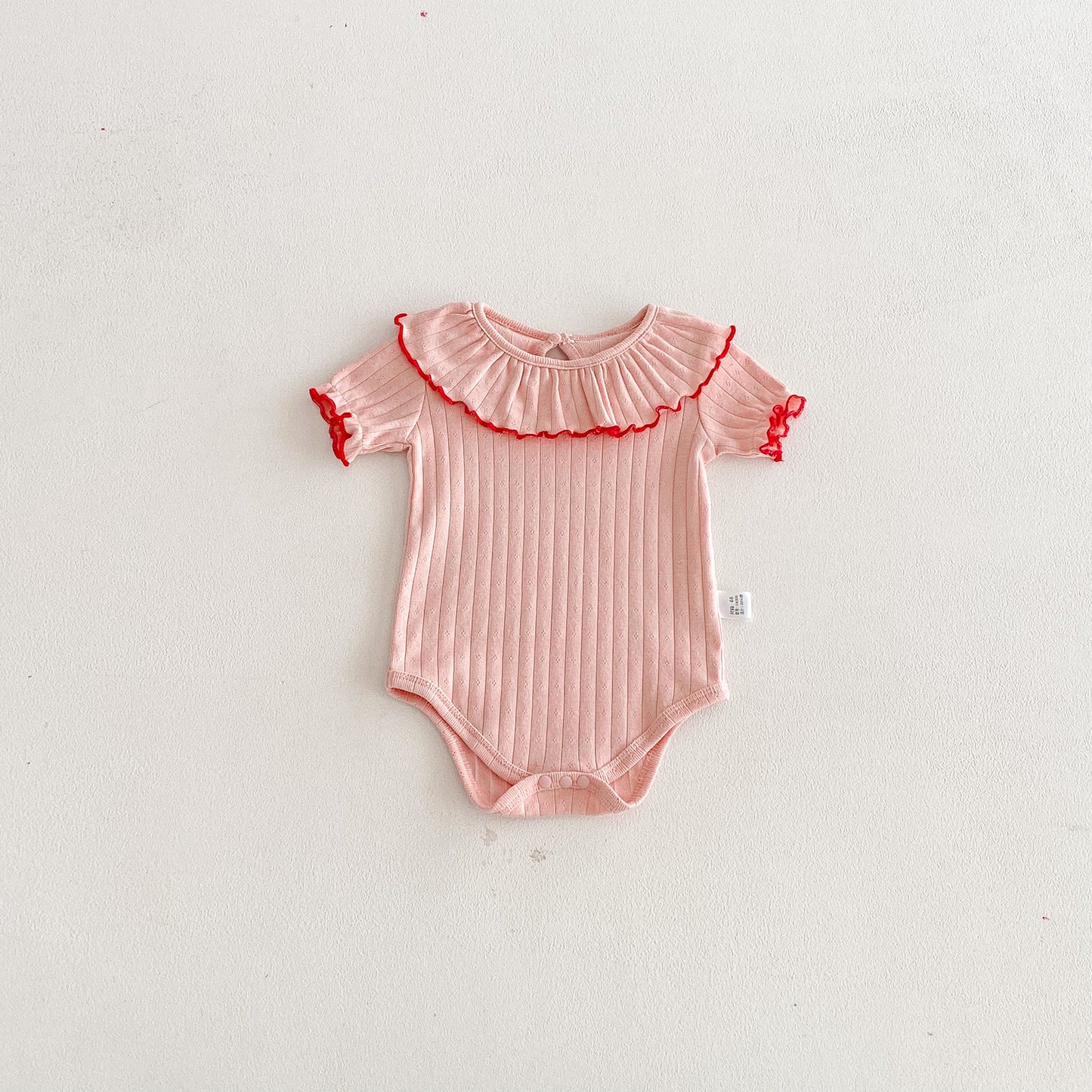 Summer Arrival Baby Girls Short Sleeves Solid Color Hollow-out Pattern Bodysuit with Collar, MyKids-USA®, Bodysuits, MyKids-USA - Size/Age - 66 (3-6M) - Color - Pink -  -  - TR2603152329-C.