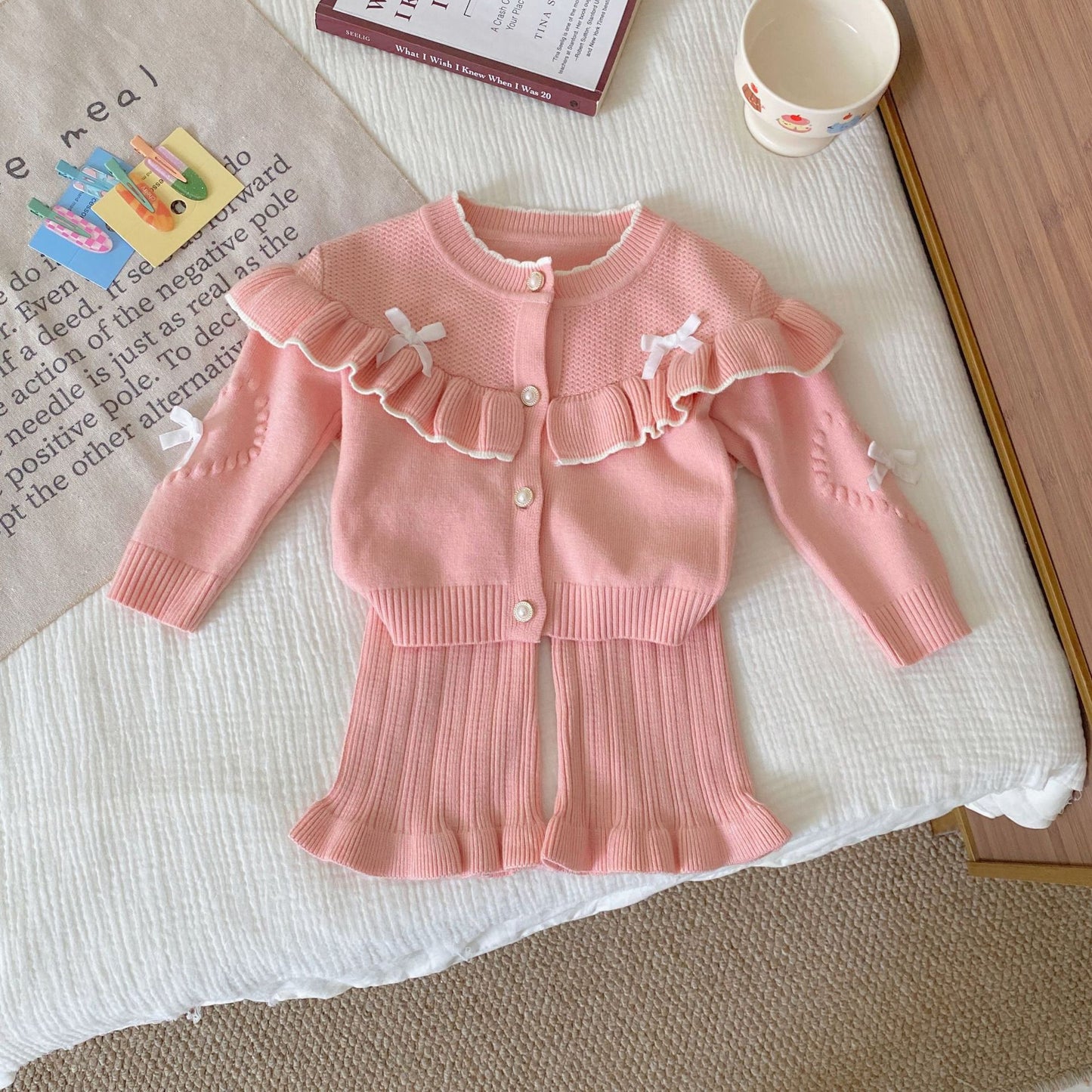 Winter and Autumn Baby Kids Girls Long Sleeves Knitted Cardigan and Flared Pants Knitted Clothing Set, MyKids-USA®, Baby & Toddler Outfits, MyKids-USA - Size/Age - 66 (3-6M) - Color - Pink -  -  - TR2511042314-A