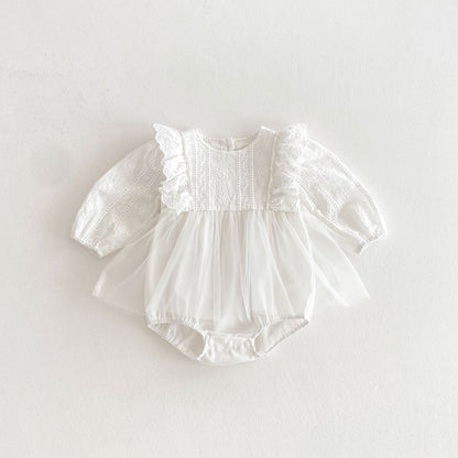 Spring Arrival Baby Girls Cute Floral Embroidered Pattern and Tulle Patchwork Long Sleeves Onesies, MyKids-USA®, Baby One-Pieces, MyKids-USA -  -  -  -  -  -  - 