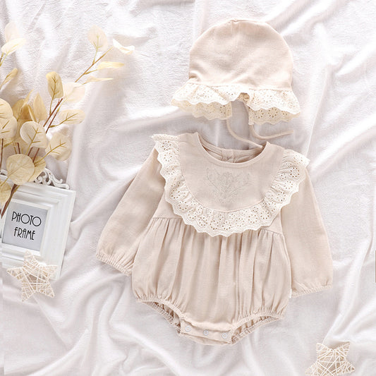 Autumn and Spring Arrival Baby Girls Long Sleeves Flowers Pattern Lace Trim Onesies, MyKids-USA®, Baby One-Pieces, MyKids-USA - Size/Age - 66 (3-6M) - Color - Beige -  -  - TR2511202353-A