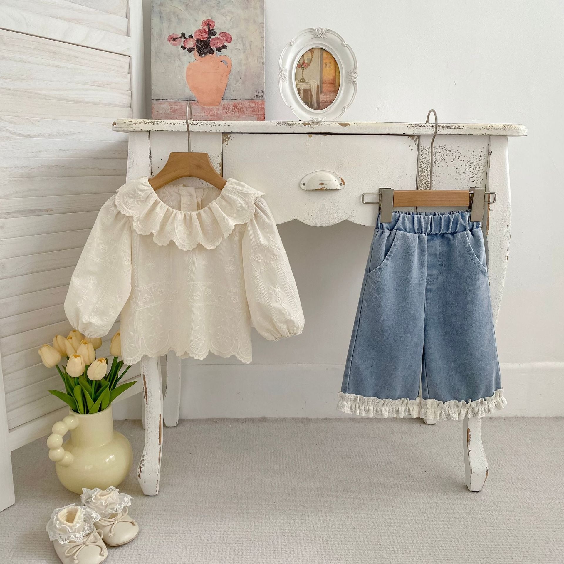 Spring Baby Kids Girls Long Sleeves Cute Flowers Embroidered Pattern Top and Denim Jeans Clothing Set, MyKids-USA®, Baby & Toddler Outfits, MyKids-USA -  -  -  -  -  -  - .