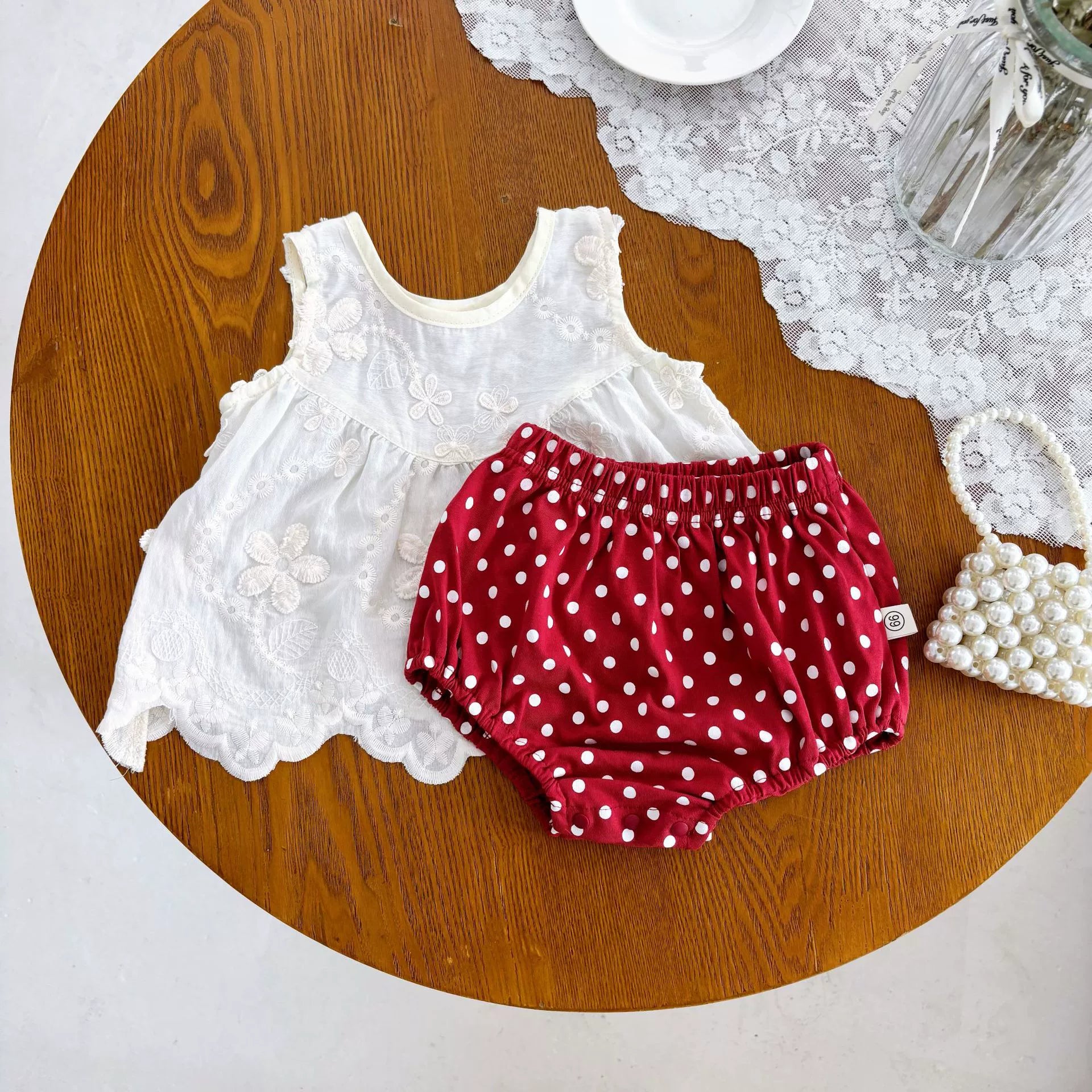 Summer Hot Selling Baby Girls Sleeveless Solid Color Flowers Embroidered Vest and Red Bloomers Clothing Set, MyKids-USA®, Baby & Toddler Outfits, MyKids-USA - Size/Age - 66 (3-6M) - Color - White -  -  - TR2505312058-A