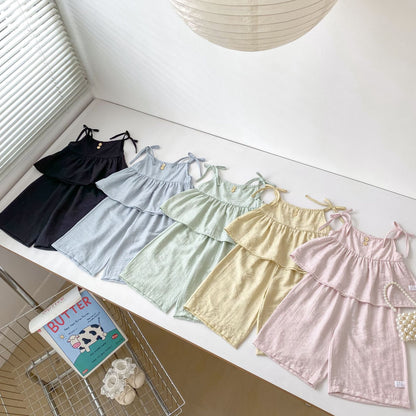 Summer Baby Kids Solid Color Sleeveless Top Vest with Pants Clothing Set for Girls, MyKids-USA®, Baby & Toddler Outfits, MyKids-USA -  -  -  -  -  -  - 