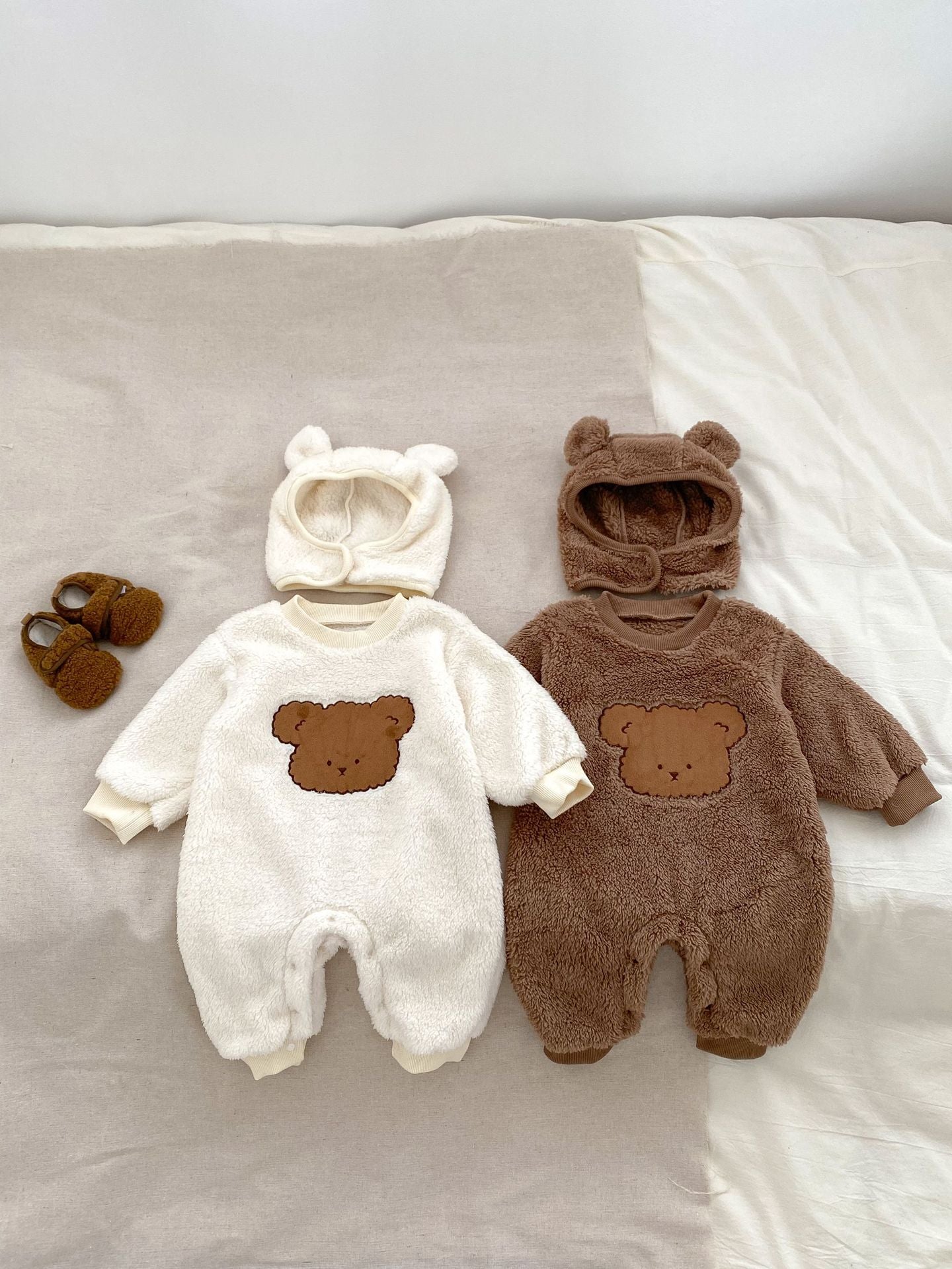 Winter Infant Baby Lovely Teddy Bear Cartoon Pattern Thermal Pajamas Romper